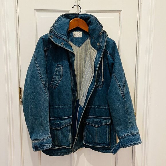 Vintage Saril LTD Jean Full Length Demin Hooded Coat Jacket - Picture 1 of 16
